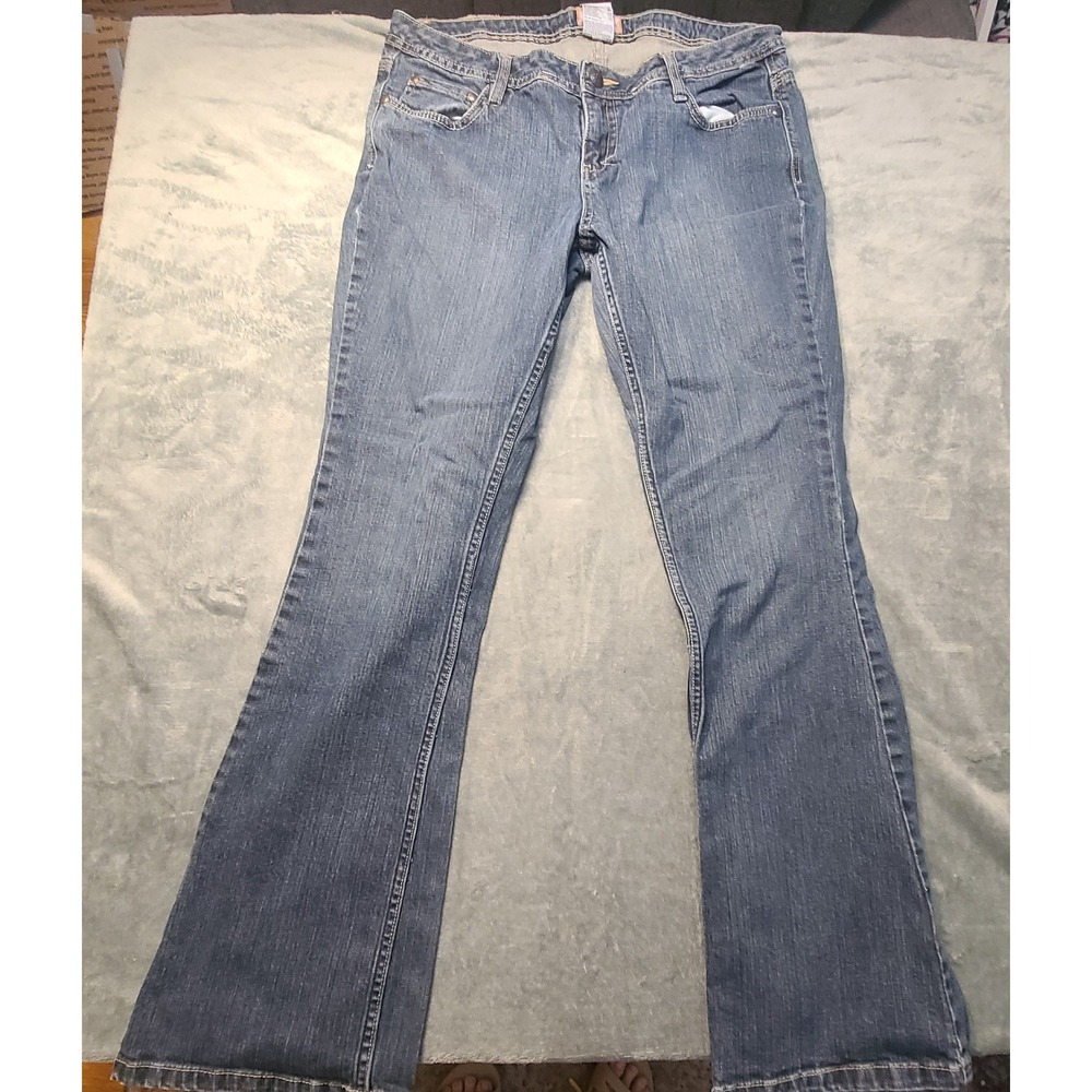 No Boundaries Juniors‎ 13 Blue Flare Jeans Heart Embroidered Pockets Low Rise